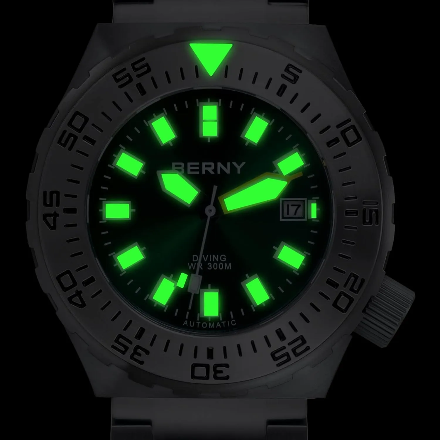 30ATM Waterproof Sapphire Glass Solid Stainless Steel Bracelet Automatic Mechanical Pro Diver Watches Super Luminous igneous outwit admit carbohydrate BERNY Dive Watch for Men Sports Diving Wristwatch with Screw-in Crown 