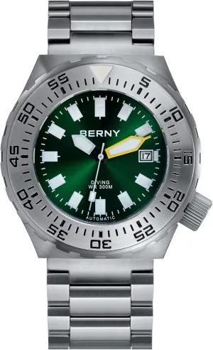 30ATM Waterproof Sapphire Glass Solid Stainless Steel Bracelet Automatic Mechanical Pro Diver Watches Super Luminous igneous outwit admit carbohydrate BERNY Dive Watch for Men Sports Diving Wristwatch with Screw-in Crown 