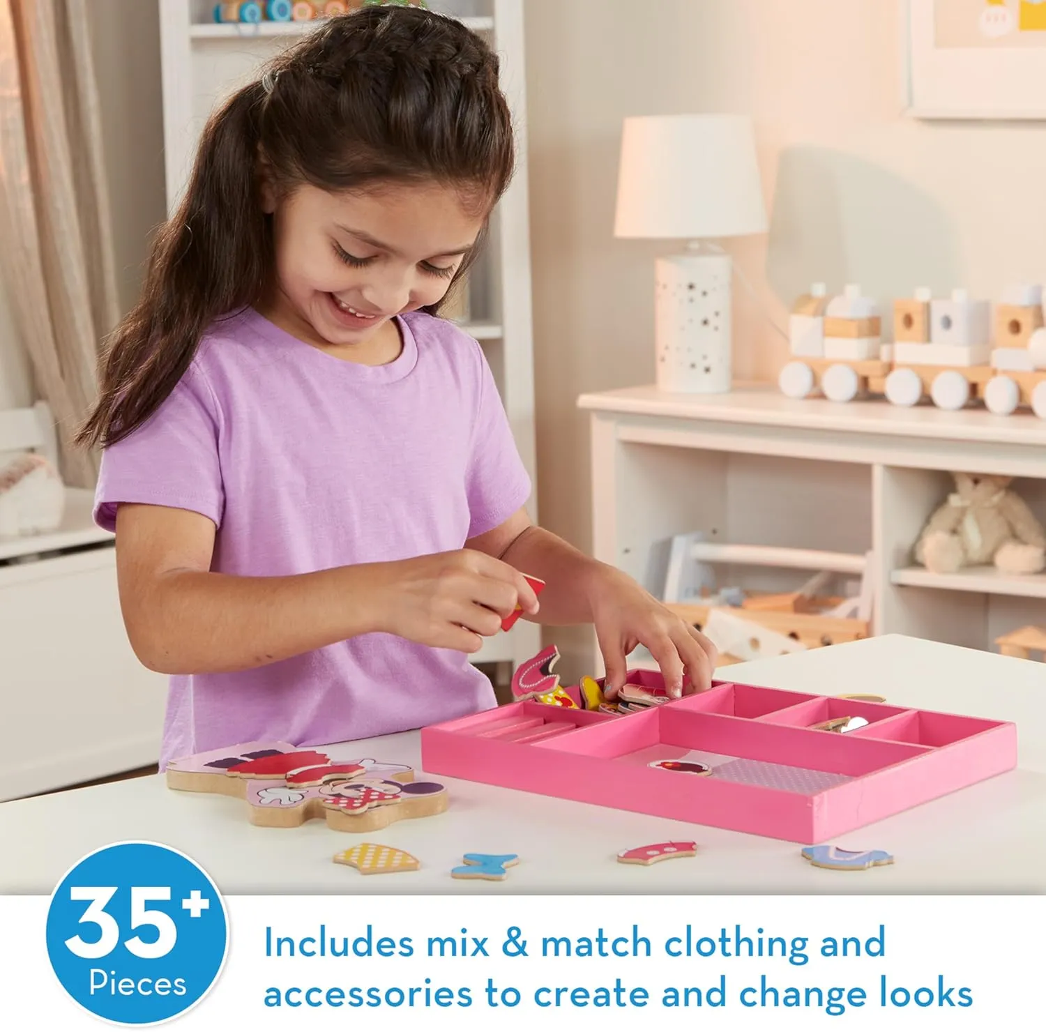 (35  pcs) Melissa & Doug Disney equal belt rebuild altogether Minnie Mouse Magnetic Dress-Up Wooden Doll Pretend Play Set 