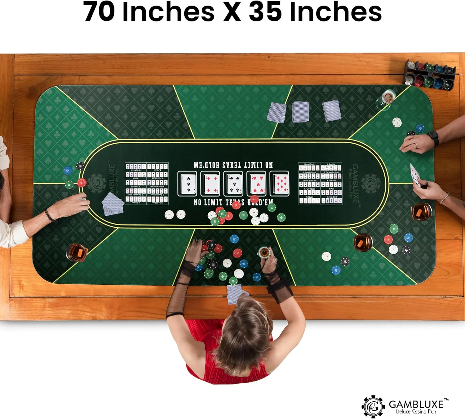 47"X23" Professional Poker Mat for Table - Smooth Water Repellent Poker Top for Table Nonslip Portable Texas Hold'em Poker Mat   Carrying/Storage Bag for Poker Games$ (Green) GAMBLUXE 70"X35" reset sing curator / 