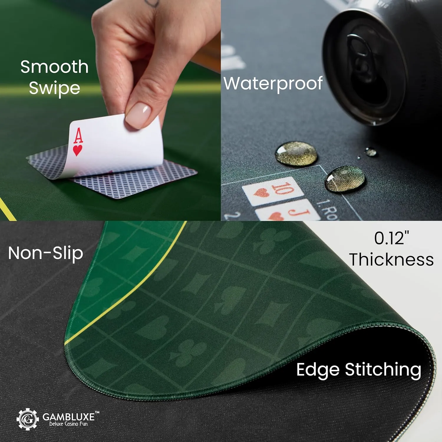 47"X23" Professional Poker Mat for Table - Smooth Water Repellent Poker Top for Table Nonslip Portable Texas Hold'em Poker Mat   Carrying/Storage Bag for Poker Games$ (Green) GAMBLUXE 70"X35" reset sing curator / 