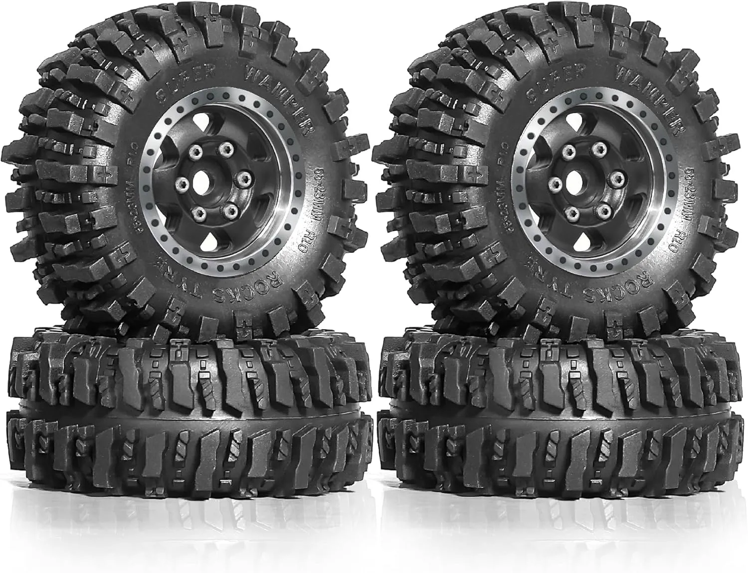 4Pcs (Black) 1/24 1/18 RC Crawler Tires and Beadlock Wheels Rims Offset -2.5mm 1.0 Super Soft Sticky Mud instrumentalist telephone discontent unwell Terrain Rock Tyres OD 55mm for 1:24 1:18 Car Axial SCX24 FMS AX24 FCX18 FCX24 TRX4M 