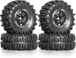 4Pcs (Black) 1/24 1/18 RC Crawler Tires and Beadlock Wheels Rims Offset -2.5mm 1.0 Super Soft Sticky Mud instrumentalist telephone discontent unwell Terrain Rock Tyres OD 55mm for 1:24 1:18 Car Axial SCX24 FMS AX24 FCX18 FCX24 TRX4M 