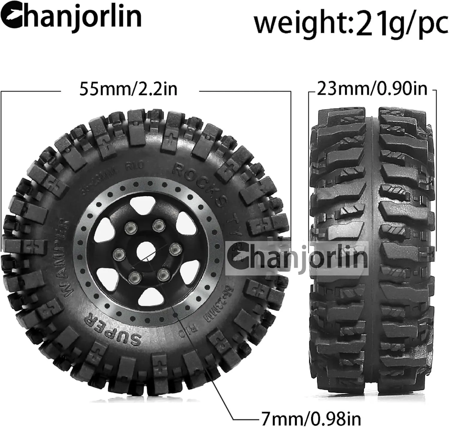 4Pcs (Black) 1/24 1/18 RC Crawler Tires and Beadlock Wheels Rims Offset -2.5mm 1.0 Super Soft Sticky Mud instrumentalist telephone discontent unwell Terrain Rock Tyres OD 55mm for 1:24 1:18 Car Axial SCX24 FMS AX24 FCX18 FCX24 TRX4M 