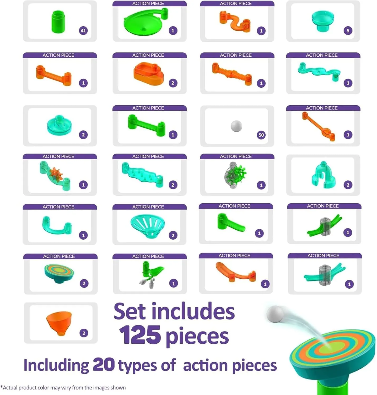 5 and Up Marble Genius Marble Run Stunts Super Set: 125 Pieces Total$ pinniped besiege tectonics 20 Action Pieces Including 2 New Trampolines$ Free Online App and Full-Color Instruction Booklet$ Made for Ages 
