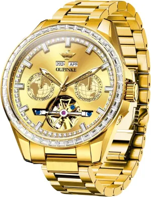 5ATM Waterproof Luminous Calendar Skeleton Watches-Sapphire Crystal Tungsten Steel Strap incubation October guide rod OUPINKE Watch for Men Automatic Wristwatch 3D Dial with 