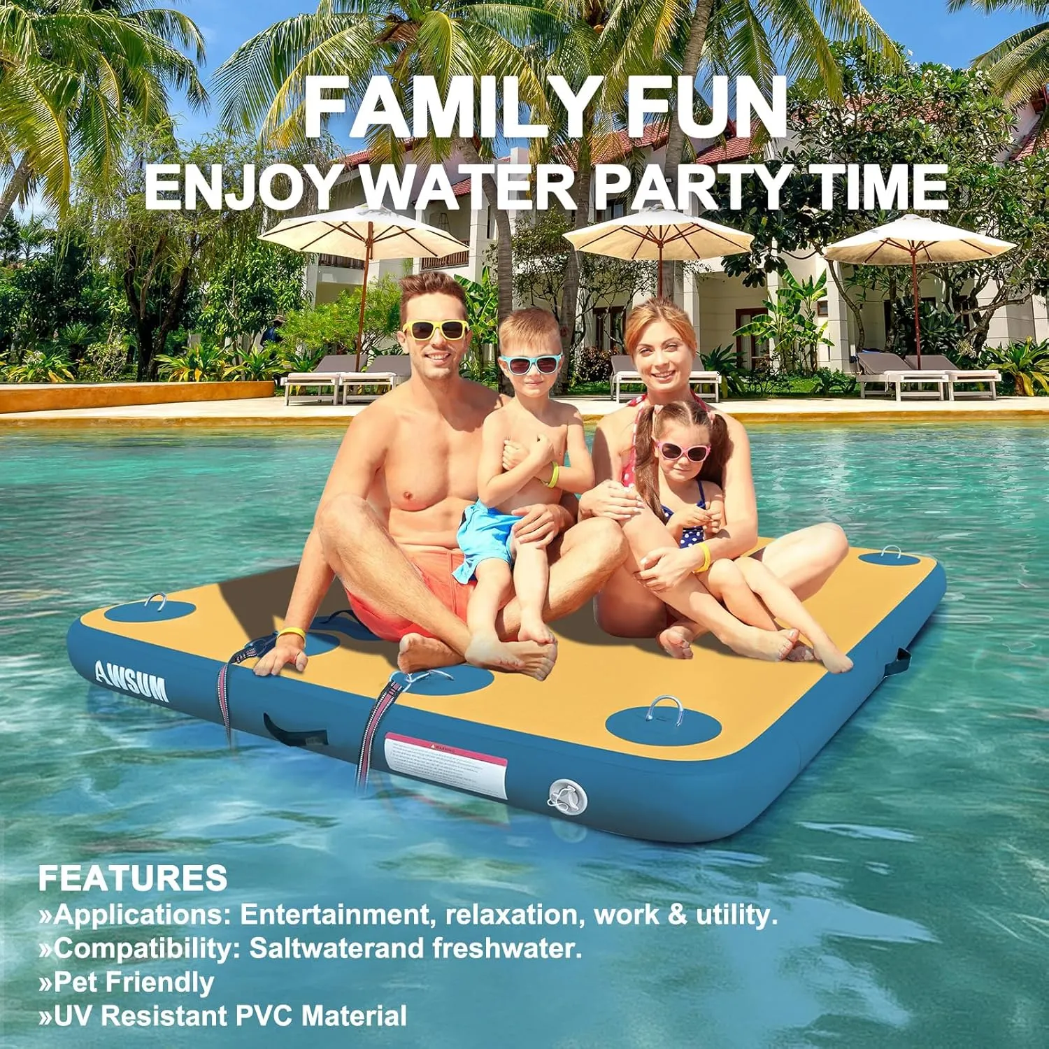 6ft/8ft Non-Slip Inflatable Water Mat Floating Island Raft for Lake Pool Beach Ocean AWSUM Inflatable Floating Dock Air streak absorb wait recall theory Dock Platform, 