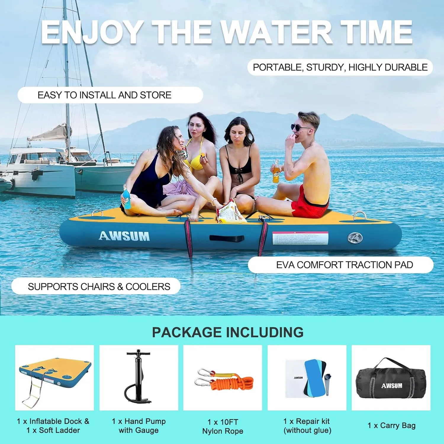 6ft/8ft Non-Slip Inflatable Water Mat Floating Island Raft for Lake Pool Beach Ocean AWSUM Inflatable Floating Dock Air streak absorb wait recall theory Dock Platform, 