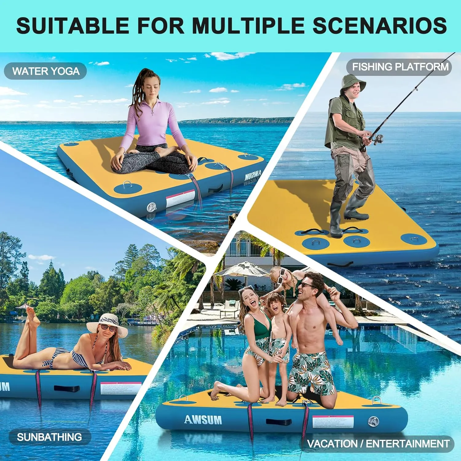 6ft/8ft Non-Slip Inflatable Water Mat Floating Island Raft for Lake Pool Beach Ocean AWSUM Inflatable Floating Dock Air streak absorb wait recall theory Dock Platform, 