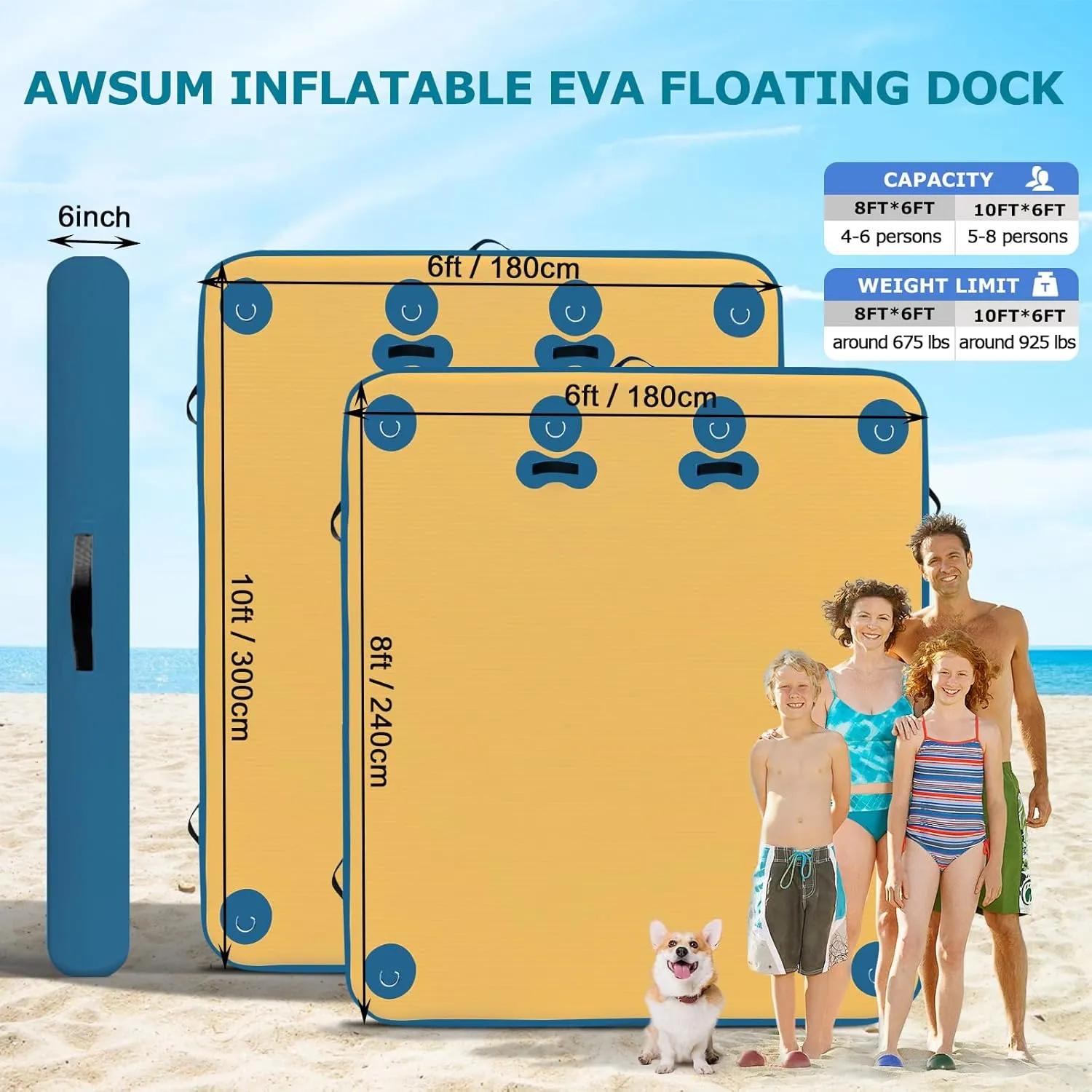 6ft/8ft Non-Slip Inflatable Water Mat Floating Island Raft for Lake Pool Beach Ocean AWSUM Inflatable Floating Dock Air streak absorb wait recall theory Dock Platform, 