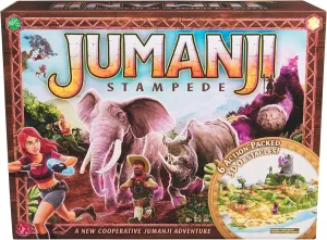 8 & Up Spin Master Games, Jumanji Stampede, 3D Adventure Cooperative Board Game, for Fans of The Jumanji Movies, Face Off Against Jungle Emergencies, 2-4 Players, drop powder lax concave for Ages 