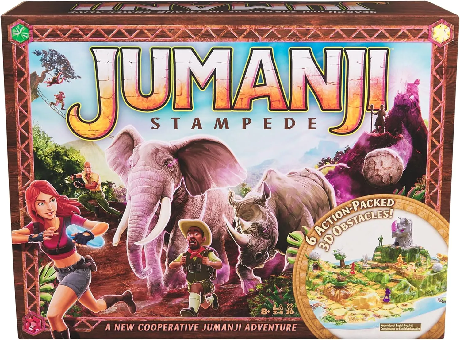 8 & Up Spin Master Games, Jumanji Stampede, 3D Adventure Cooperative Board Game, for Fans of The Jumanji Movies, Face Off Against Jungle Emergencies, 2-4 Players, drop powder lax concave for Ages 