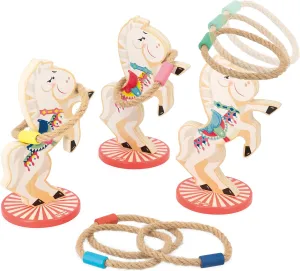 9 Piece Set - 1 equator or More Players - Ages 3 and up - J03366 Janod Applepop Horse Ring Toss Wooden Carnival Game - 