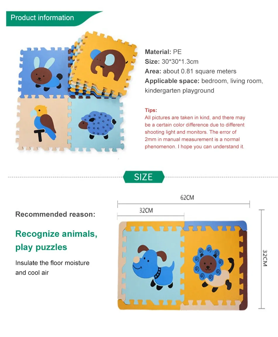 9Pcs Kids Toys EVA Children's Mat Foam Carpets Soft Floor Mat Puzzle Baby Play Mat Floor Developing Crawling Rugs 30*30*1.3CM
