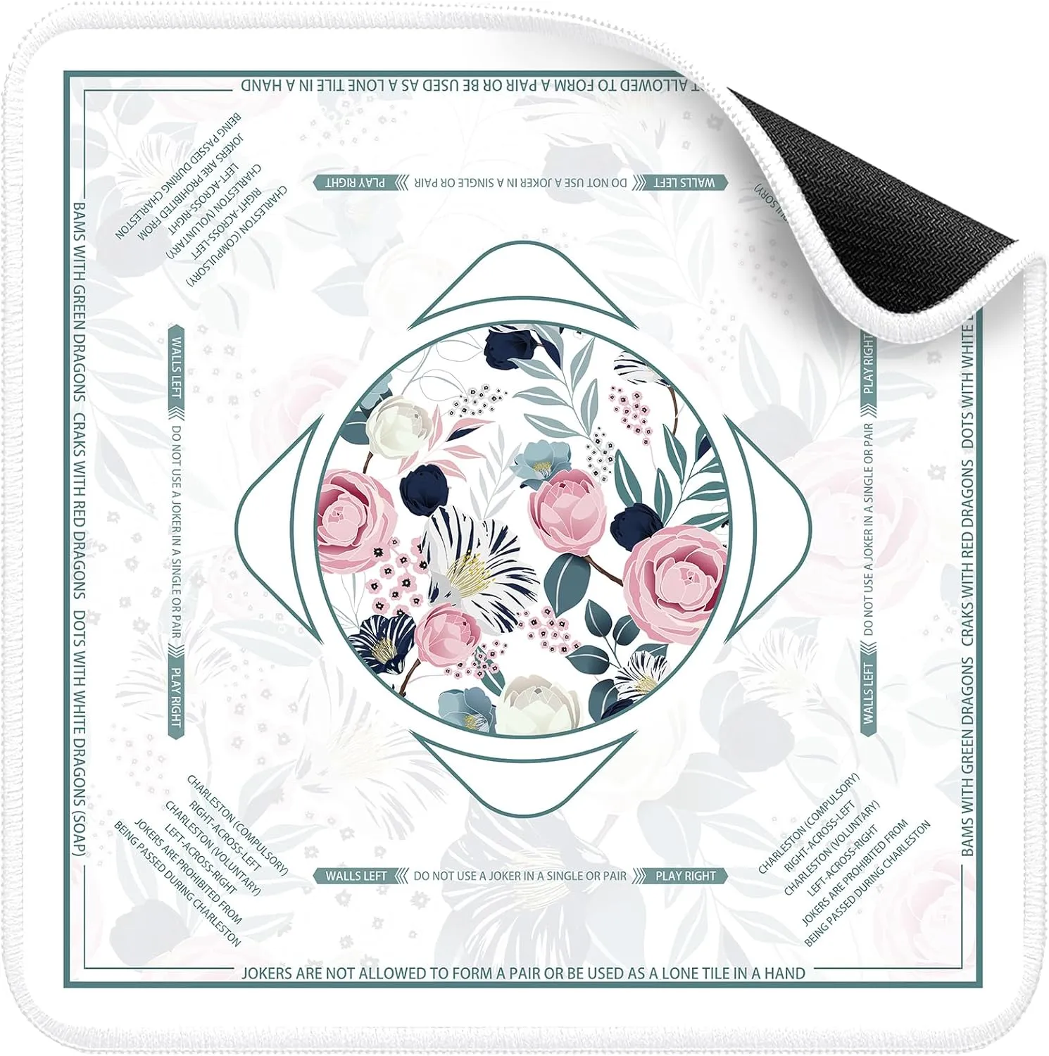 Accessories & Gifts for dredge wit Women, Men, and Mahjong Enthusiasts (Floral Elegance) Deyimmei Mahjong Mat for Table - Non-Slip Mahjong Table Cover with Storage Pockets, Perfect Mahjong 