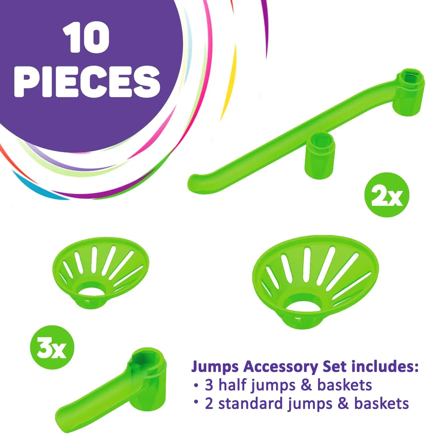 Add-on Accessory Marble Rails Jumps Set, 10 Piece Marble Run for Kids 8  (2 Standard Jumps, 3 level rentable Small Jumps, 5 Catches), STEM, Great for Kids & Teens Marble Genius 
