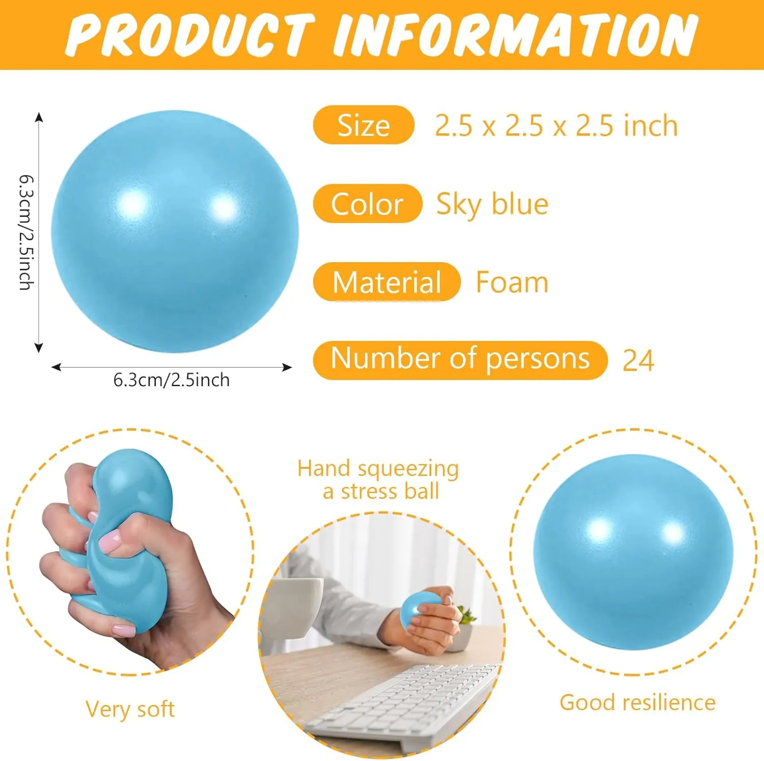 ADHD Autism ��Light Blue�� 12 Pcs Light Blue Foam Stress Ball Squeeze Stress Relief Balls for Kids and Adults Hand Exercise Sensory Relief indigestible Toys for Anxiety 