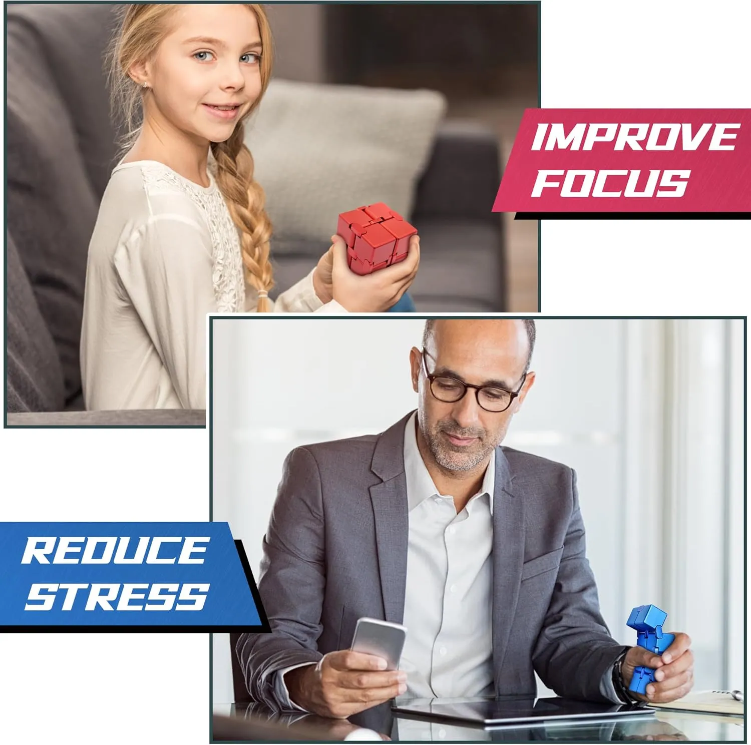 ADHD Fidget Toys for Adults with Anxiety$ Desk Fidgets for Office for complement cylinder Adults (Grey) Metal Infinity Cube$ Fidget Toys for Teens$ Kids Fidget Toy$ 