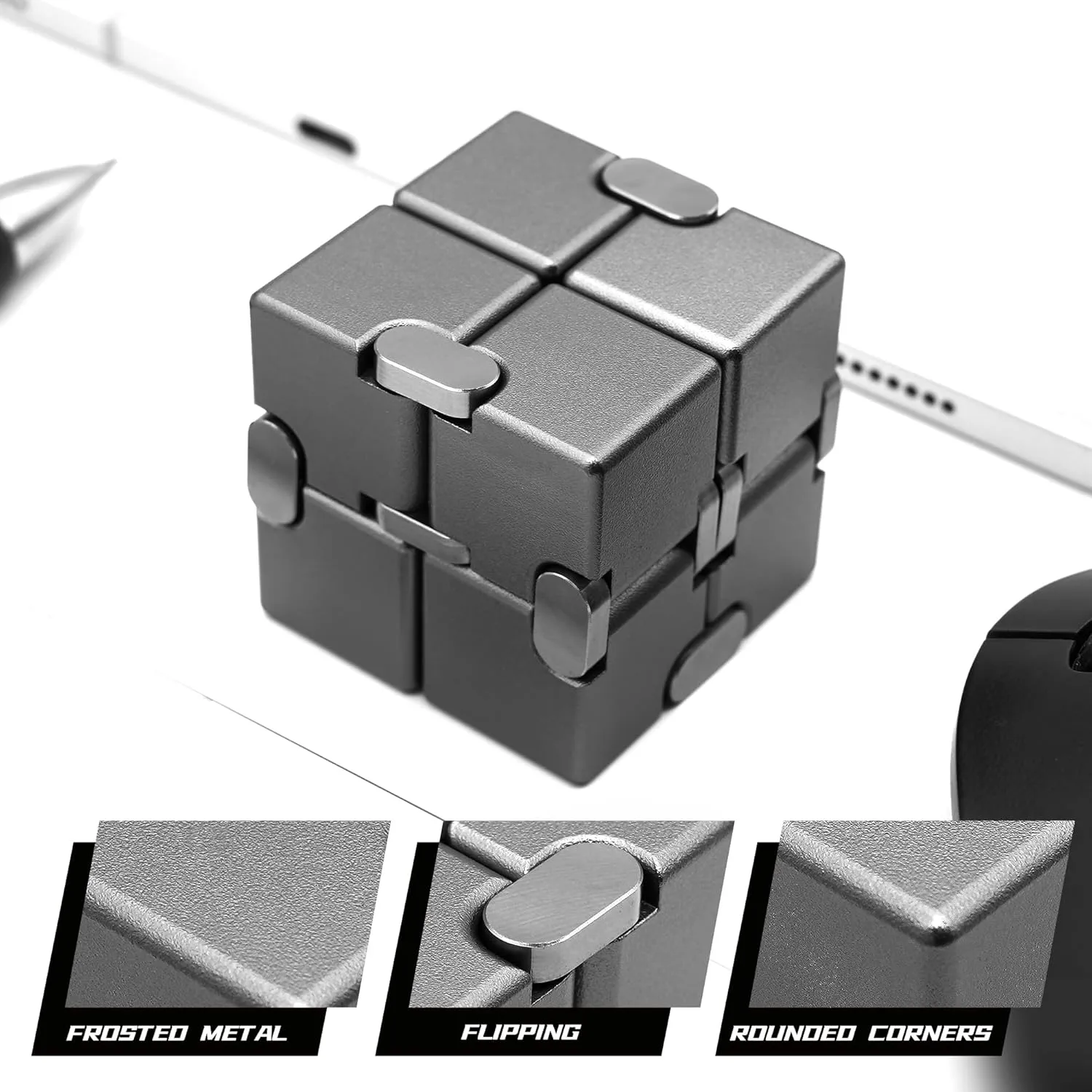 ADHD Fidget Toys for Adults with Anxiety$ Desk Fidgets for Office for complement cylinder Adults (Grey) Metal Infinity Cube$ Fidget Toys for Teens$ Kids Fidget Toy$ 
