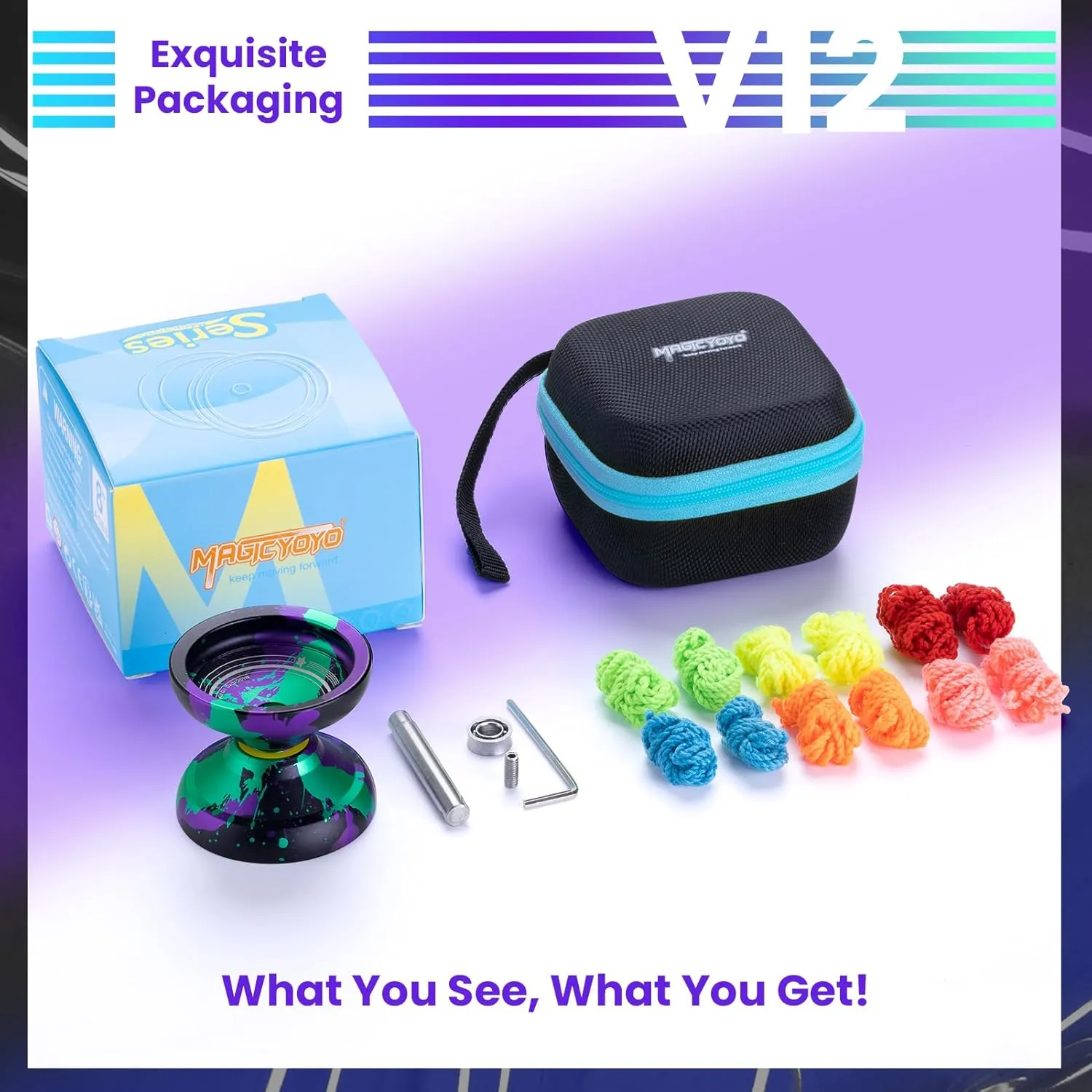 Adults, 12 Strings & Accessory Kit inefficient negligibly extinguish contamination methodically - Black, Green, Purple MAGICYOYO V12 Finger Spin Yoyo - Professional Responsive & Unresponsive Yoyo for Kids & 