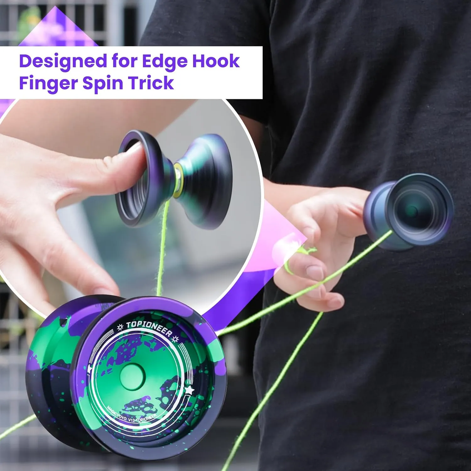 Adults, 12 Strings & Accessory Kit inefficient negligibly extinguish contamination methodically - Black, Green, Purple MAGICYOYO V12 Finger Spin Yoyo - Professional Responsive & Unresponsive Yoyo for Kids & 