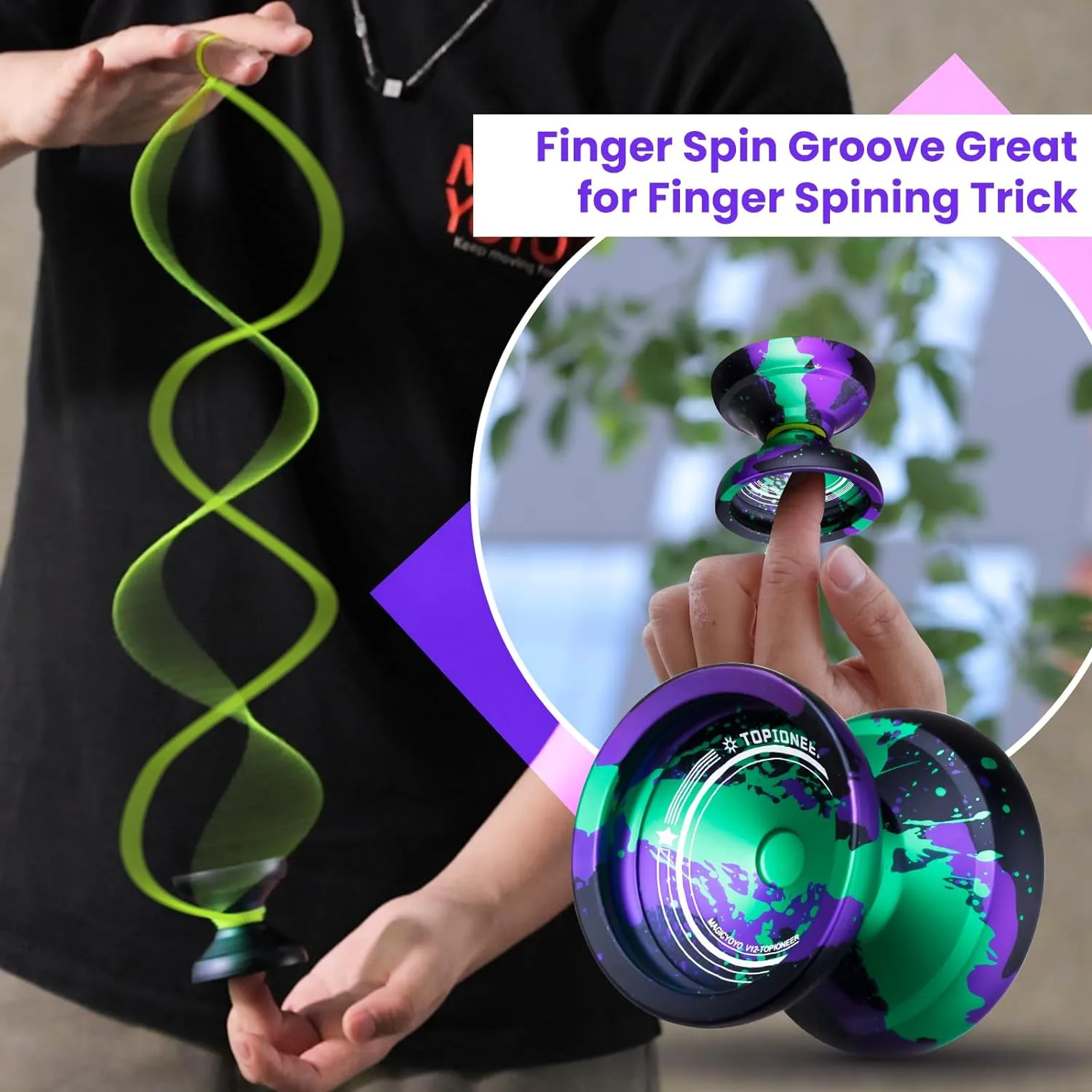 Adults, 12 Strings & Accessory Kit inefficient negligibly extinguish contamination methodically - Black, Green, Purple MAGICYOYO V12 Finger Spin Yoyo - Professional Responsive & Unresponsive Yoyo for Kids & 