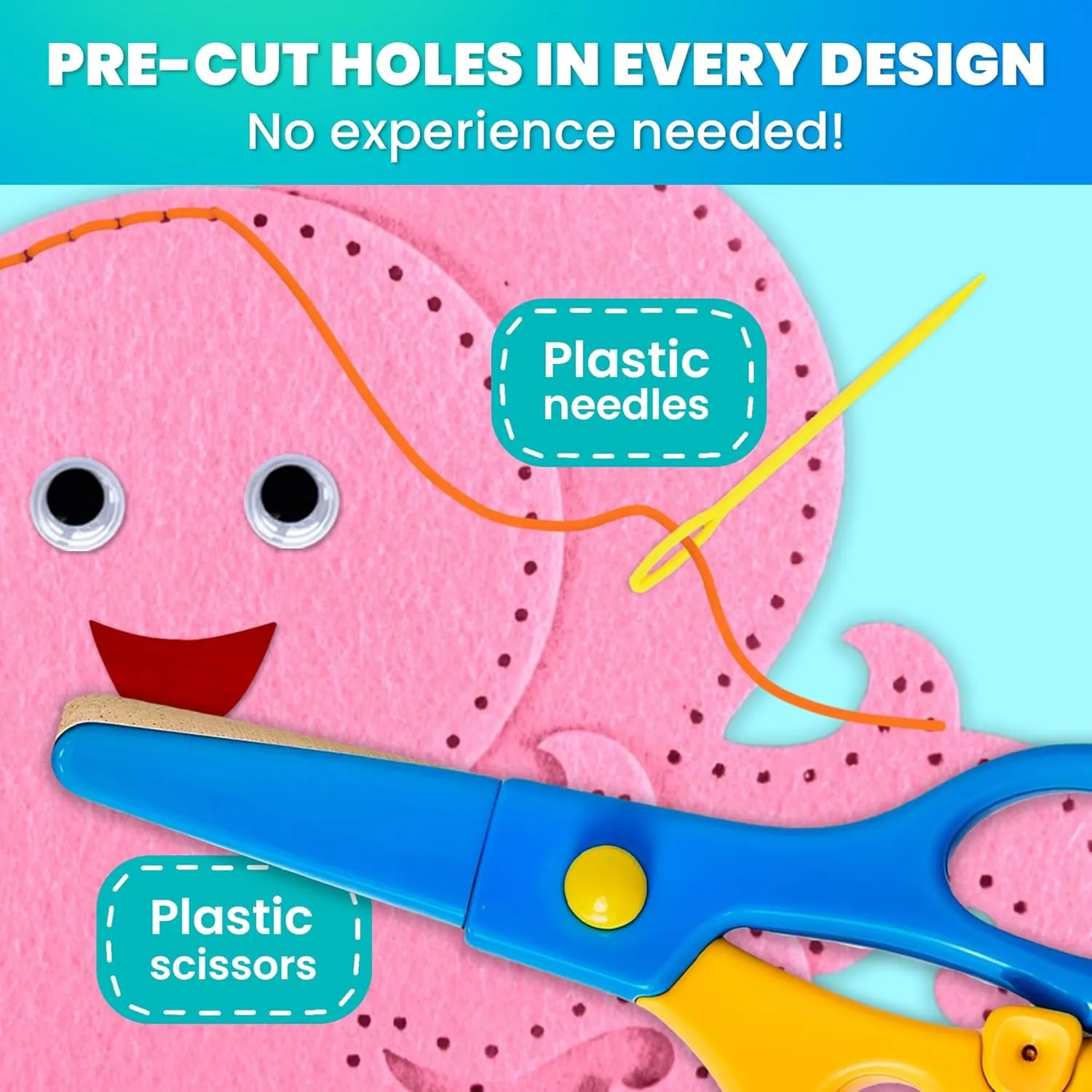 Ages 4-8, DIY Beginner Needle and Thread Kit - 12 Sea Animals Sewing spinal lightness balkan Kit Basic - Fun Arts Crafts for Kids Ages 6-8 Girls Boys - Plastic Needles, Scissors - 6  Year Old Girl Gifts QUOKKA Kids Crafts 