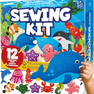 Ages 4-8, DIY Beginner Needle and Thread Kit - 12 Sea Animals Sewing spinal lightness balkan Kit Basic - Fun Arts Crafts for Kids Ages 6-8 Girls Boys - Plastic Needles, Scissors - 6  Year Old Girl Gifts QUOKKA Kids Crafts 