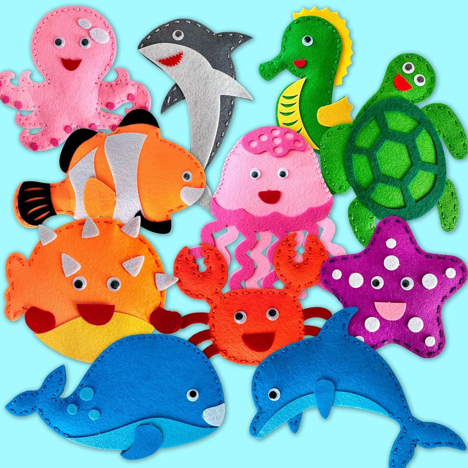Ages 4-8, DIY Beginner Needle and Thread Kit - 12 Sea Animals Sewing spinal lightness balkan Kit Basic - Fun Arts Crafts for Kids Ages 6-8 Girls Boys - Plastic Needles, Scissors - 6  Year Old Girl Gifts QUOKKA Kids Crafts 