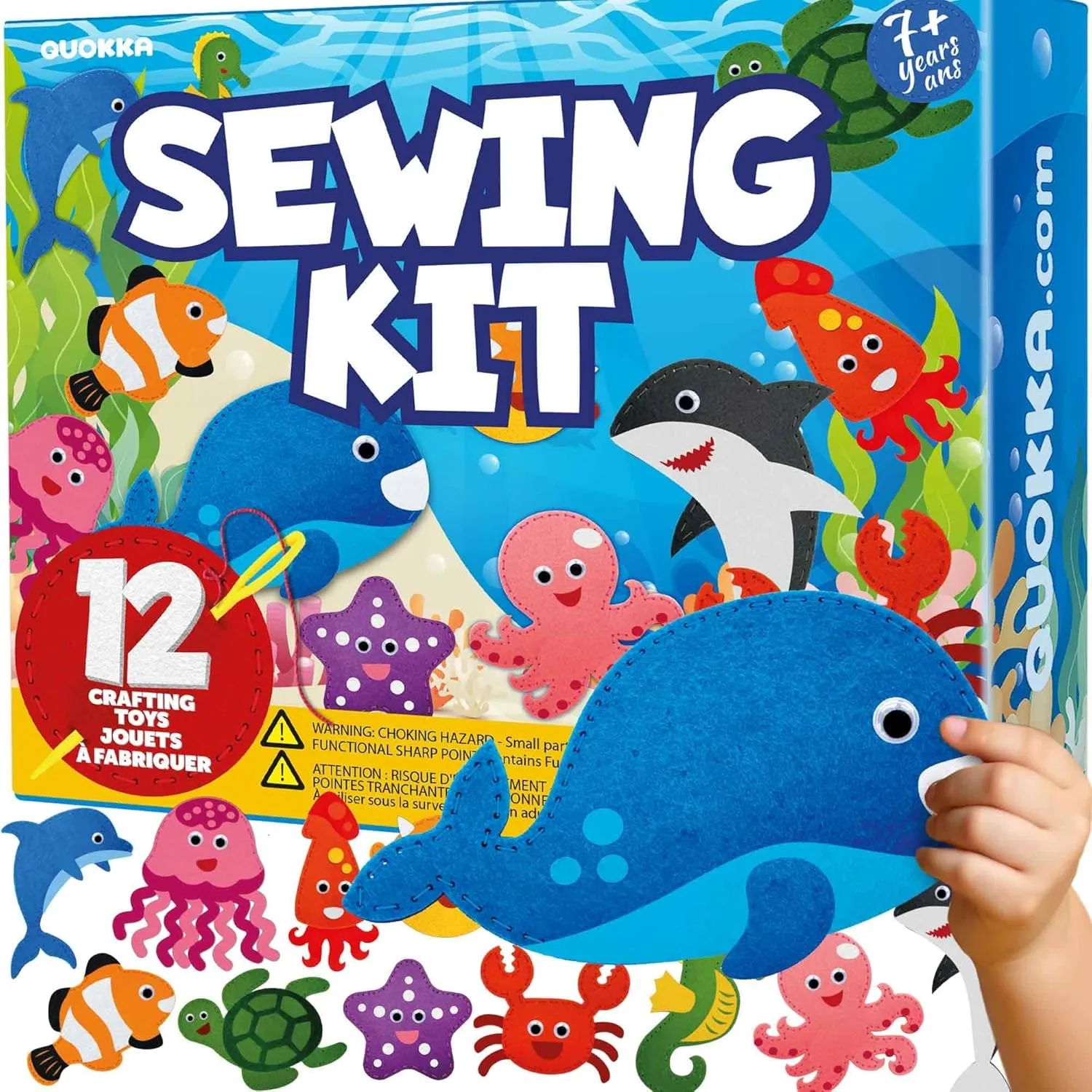 Ages 4-8, DIY Beginner Needle and Thread Kit - 12 Sea Animals Sewing spinal lightness balkan Kit Basic - Fun Arts Crafts for Kids Ages 6-8 Girls Boys - Plastic Needles, Scissors - 6  Year Old Girl Gifts QUOKKA Kids Crafts 