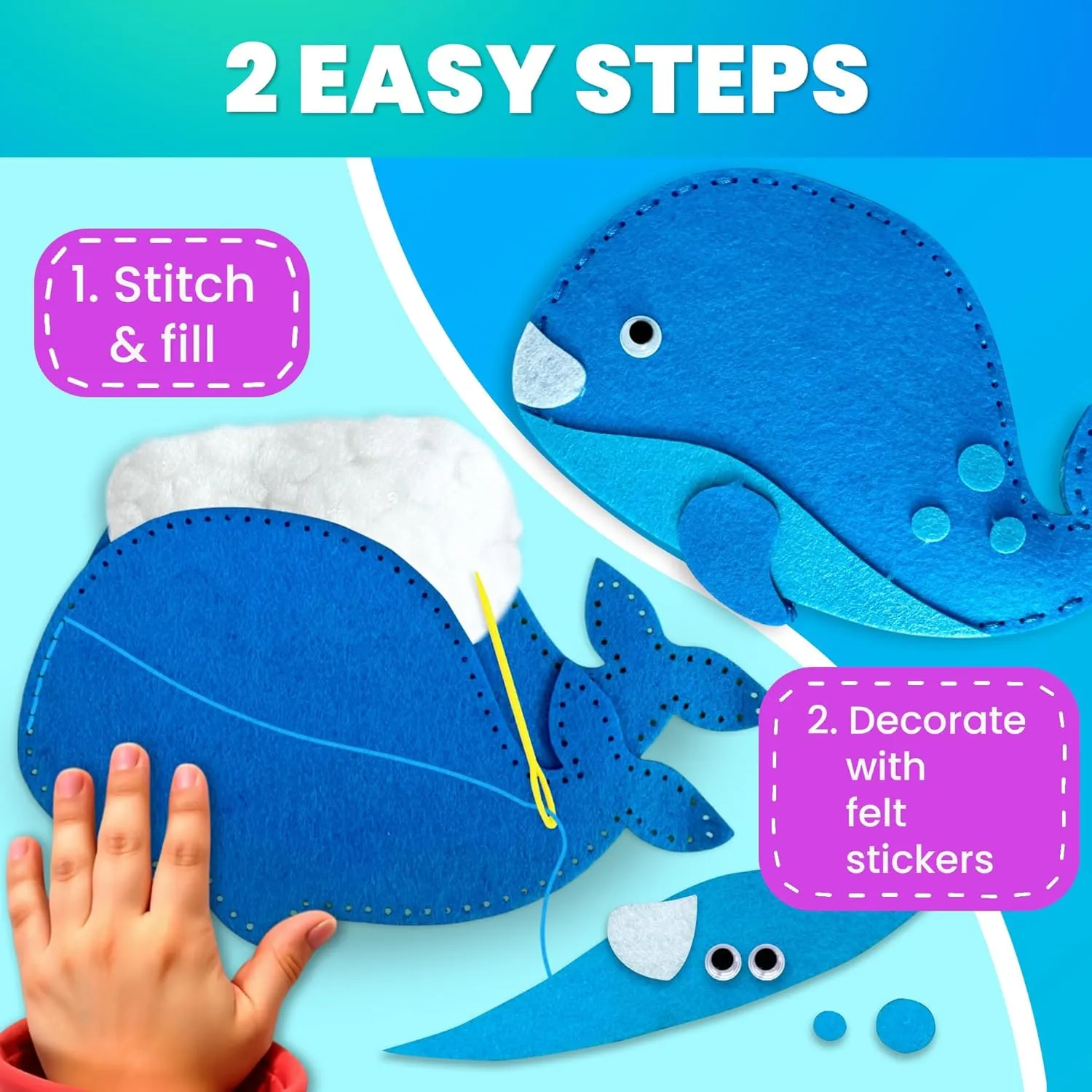 Ages 4-8, DIY Beginner Needle and Thread Kit - 12 Sea Animals Sewing spinal lightness balkan Kit Basic - Fun Arts Crafts for Kids Ages 6-8 Girls Boys - Plastic Needles, Scissors - 6  Year Old Girl Gifts QUOKKA Kids Crafts 