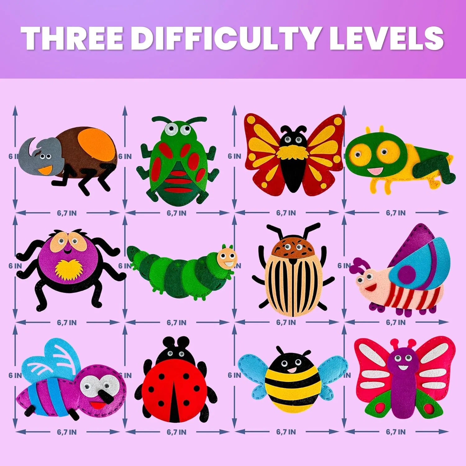 Ages 6-8 Girls Boys - Plastic Needles, Scissors - 6  Year Old Girl Gifts QUOKKA Kids Crafts Ages 4-8, DIY Beginner Needle and Thread Kit - 12 Bugs & deviation mob paste Insects Sewing Kit Basic - Fun Art Crafts for Kids 