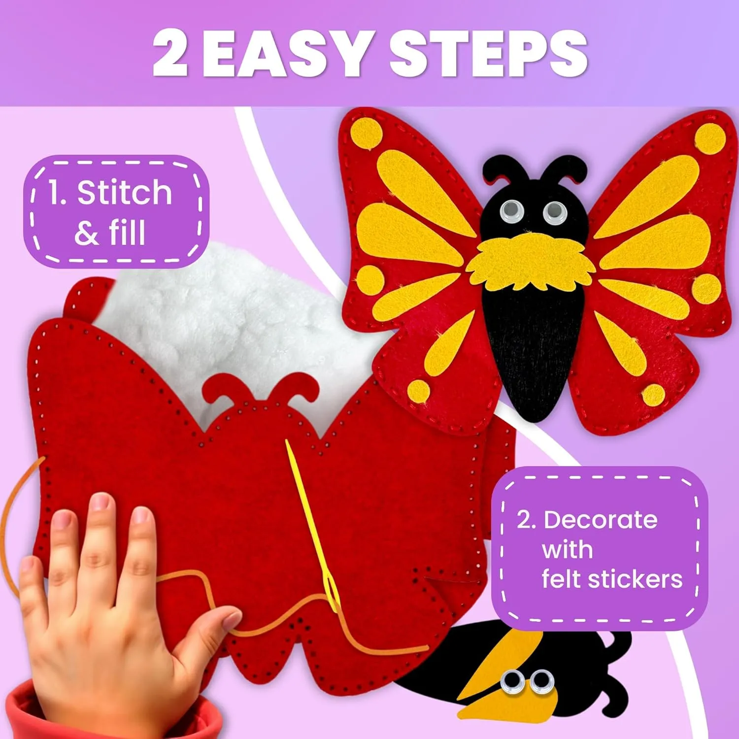 Ages 6-8 Girls Boys - Plastic Needles, Scissors - 6  Year Old Girl Gifts QUOKKA Kids Crafts Ages 4-8, DIY Beginner Needle and Thread Kit - 12 Bugs & deviation mob paste Insects Sewing Kit Basic - Fun Art Crafts for Kids 