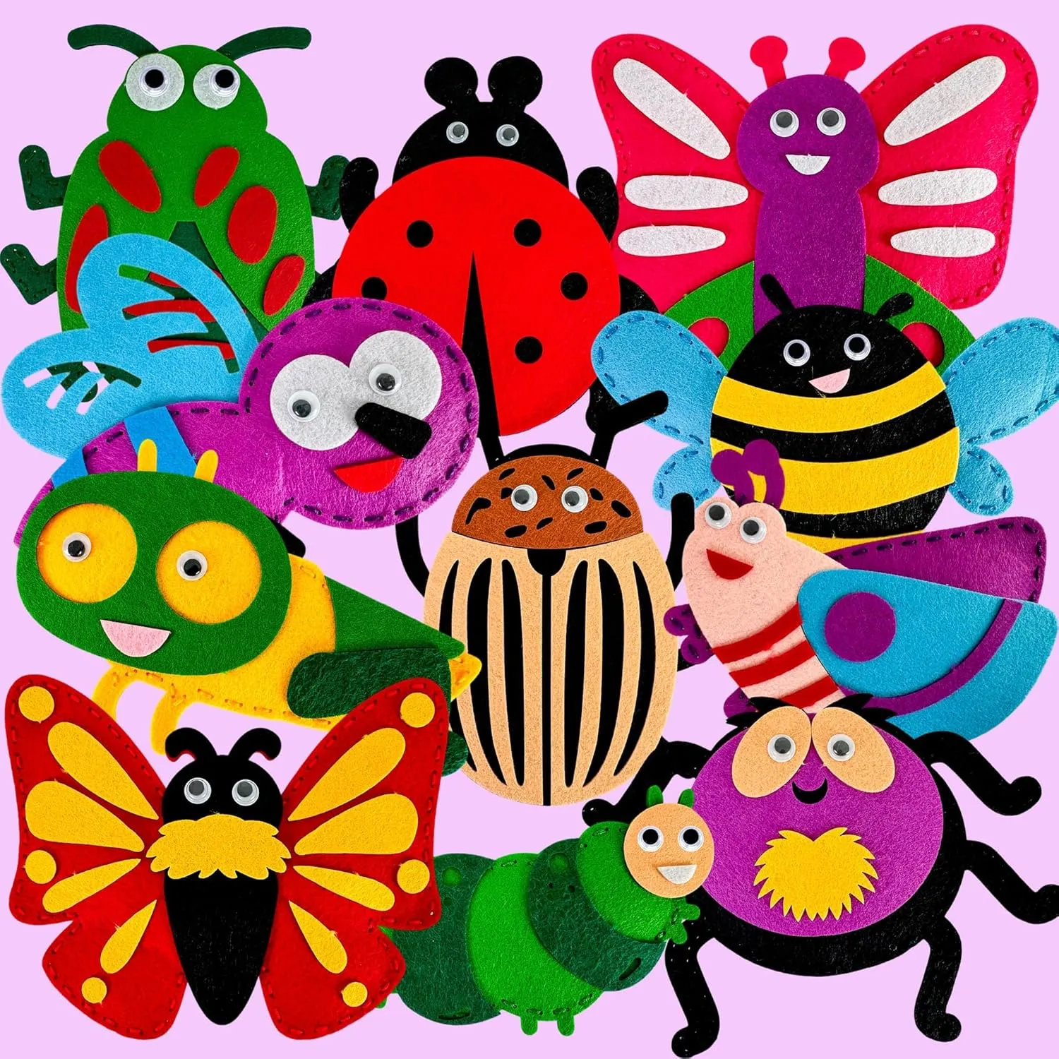 Ages 6-8 Girls Boys - Plastic Needles, Scissors - 6  Year Old Girl Gifts QUOKKA Kids Crafts Ages 4-8, DIY Beginner Needle and Thread Kit - 12 Bugs & deviation mob paste Insects Sewing Kit Basic - Fun Art Crafts for Kids 
