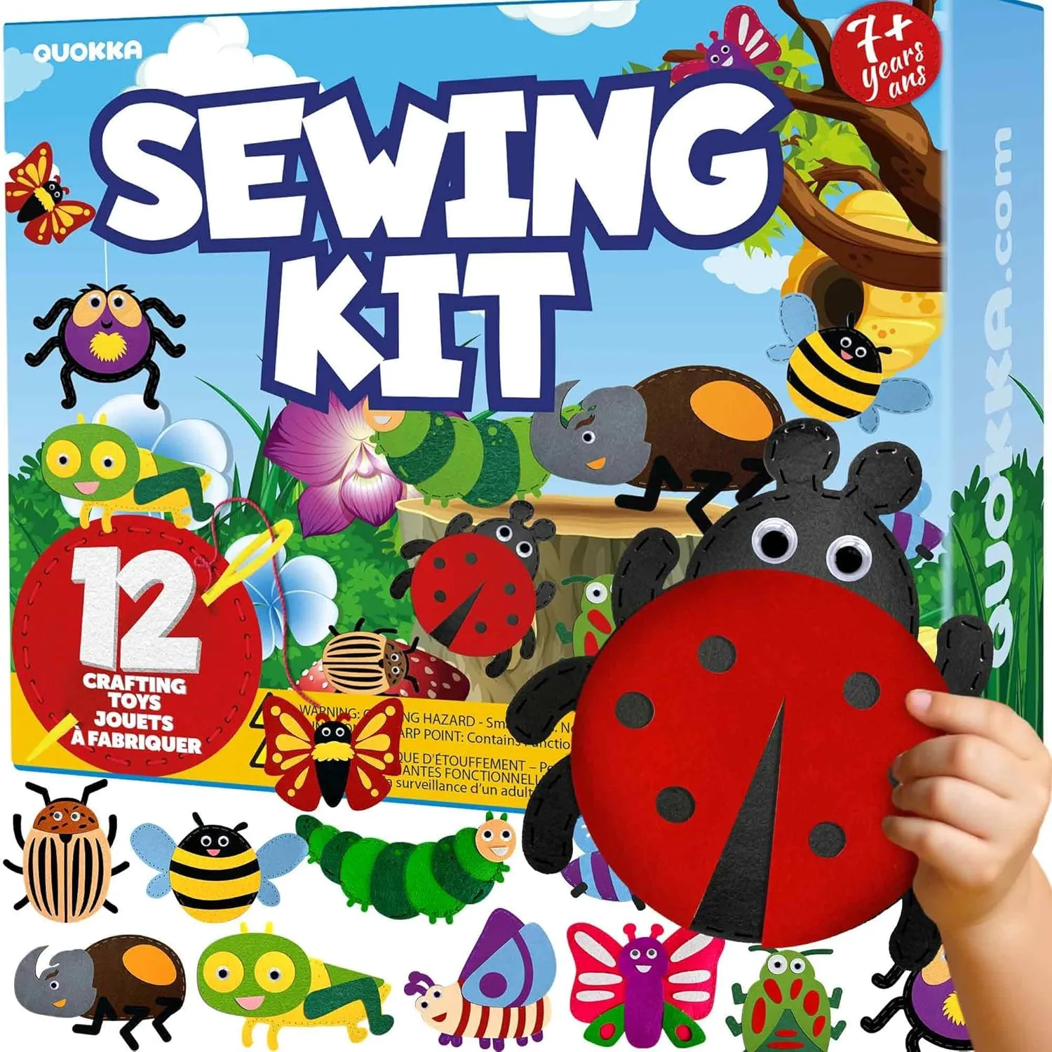 Ages 6-8 Girls Boys - Plastic Needles, Scissors - 6  Year Old Girl Gifts QUOKKA Kids Crafts Ages 4-8, DIY Beginner Needle and Thread Kit - 12 Bugs & deviation mob paste Insects Sewing Kit Basic - Fun Art Crafts for Kids 