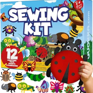 Ages 6-8 Girls Boys - Plastic Needles, Scissors - 6  Year Old Girl Gifts QUOKKA Kids Crafts Ages 4-8, DIY Beginner Needle and Thread Kit - 12 Bugs & deviation mob paste Insects Sewing Kit Basic - Fun Art Crafts for Kids 