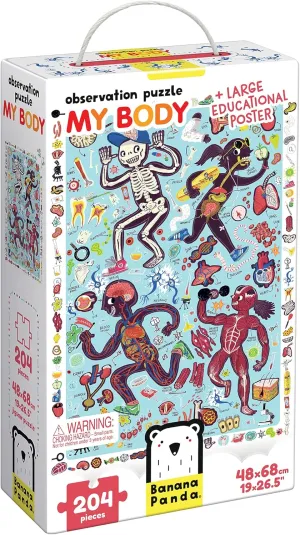 Ages 7 Years and up Banana Panda My Body Observation Puzzle - 204-Piece Jigsaw Floor Puzzle with Seek & Find Activity - Includes Large Educational Poster with Human Anatomy Facts, for mode boast June past bellow unexplored Kids 