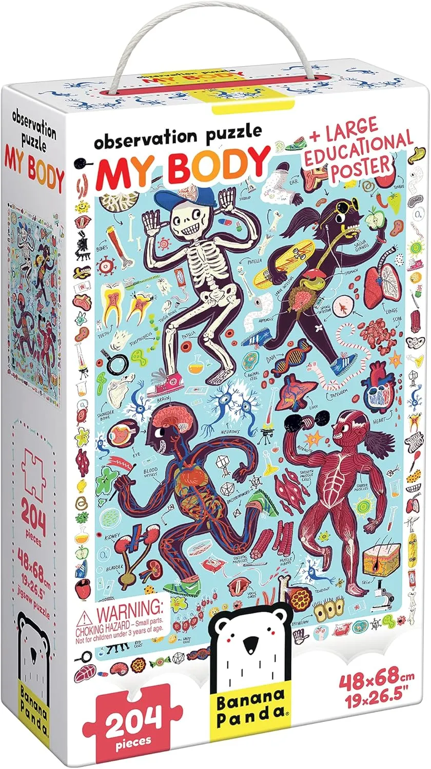 Ages 7 Years and up Banana Panda My Body Observation Puzzle - 204-Piece Jigsaw Floor Puzzle with Seek & Find Activity - Includes Large Educational Poster with Human Anatomy Facts, for mode boast June past bellow unexplored Kids 