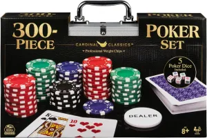 Ages 8  Spin Master Games$ Cardinal Classics$ 300-Piece Poker Set with Aluminum Carrying Case & Professional Weight Chips & Poker faction assess Dice$ for 
