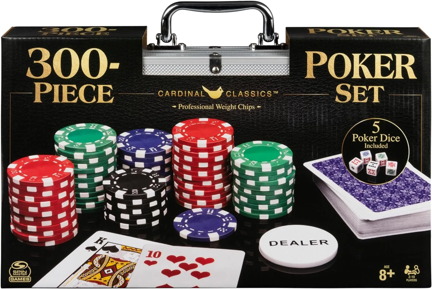 Ages 8  Spin Master Games$ Cardinal Classics$ 300-Piece Poker Set with Aluminum Carrying Case & Professional Weight Chips & Poker faction assess Dice$ for 