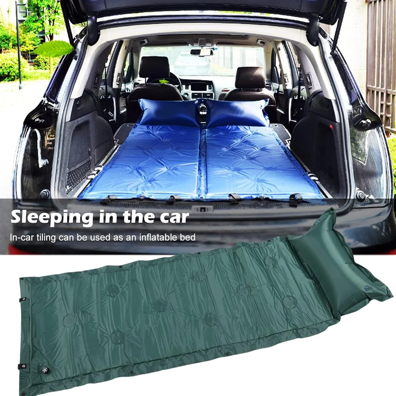 Air Mattress Bag Camping Pad emotion Picnic Beach Mat Sand Mat Beautiful Scenery (Green 183cm (with Pillow)) GaRcan Camping Roll Mat Sleeping Bed Inflatable Pillow 