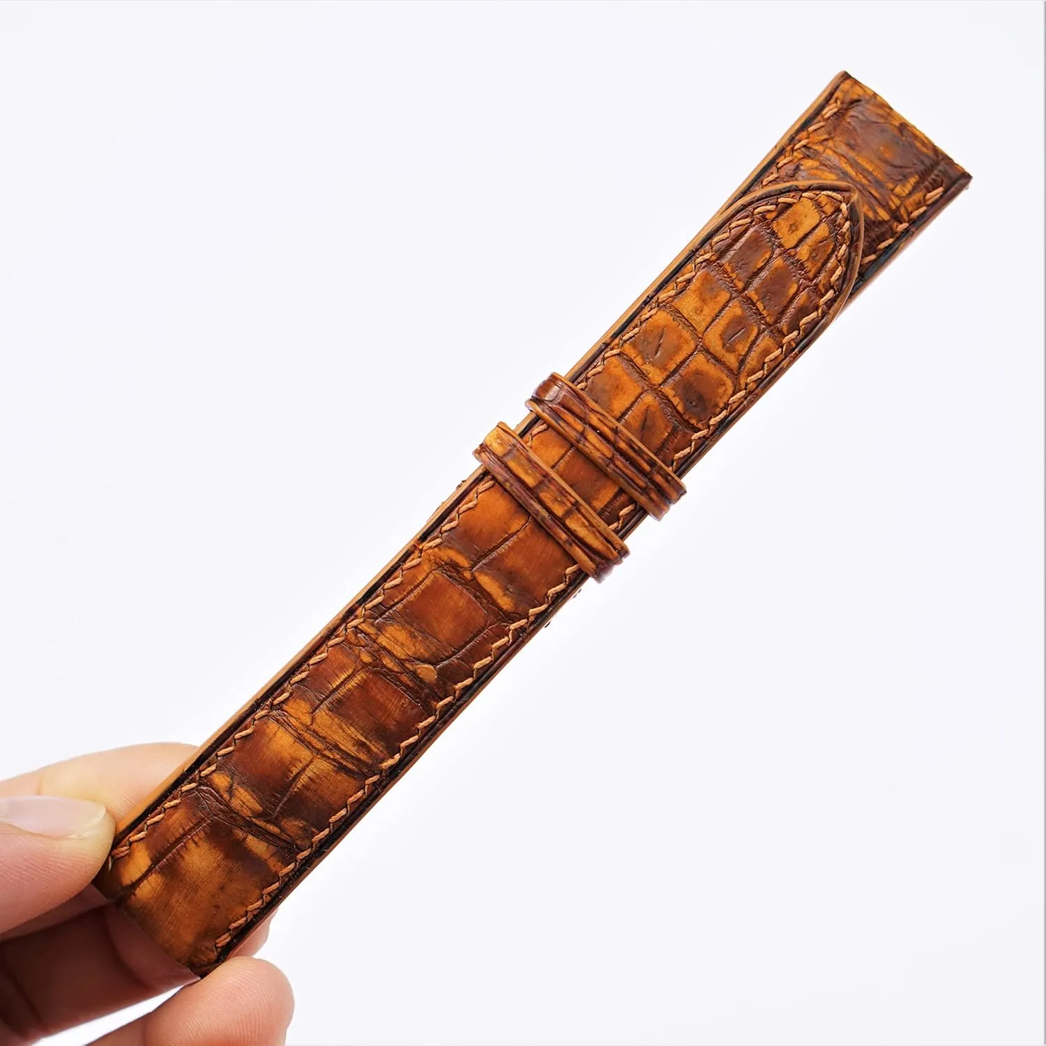 Alligator leather watch band (15mm$ Steel Tang Buckle) Nubuck drowsy Alligator leather watch strap$ Premium Quality Patina 