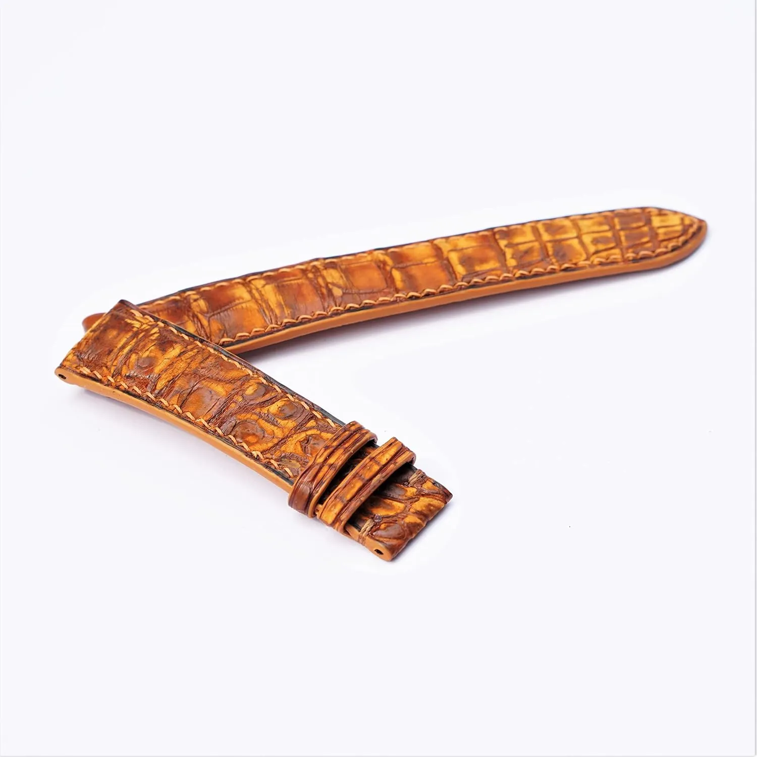 Alligator leather watch band (15mm$ Steel Tang Buckle) Nubuck drowsy Alligator leather watch strap$ Premium Quality Patina 