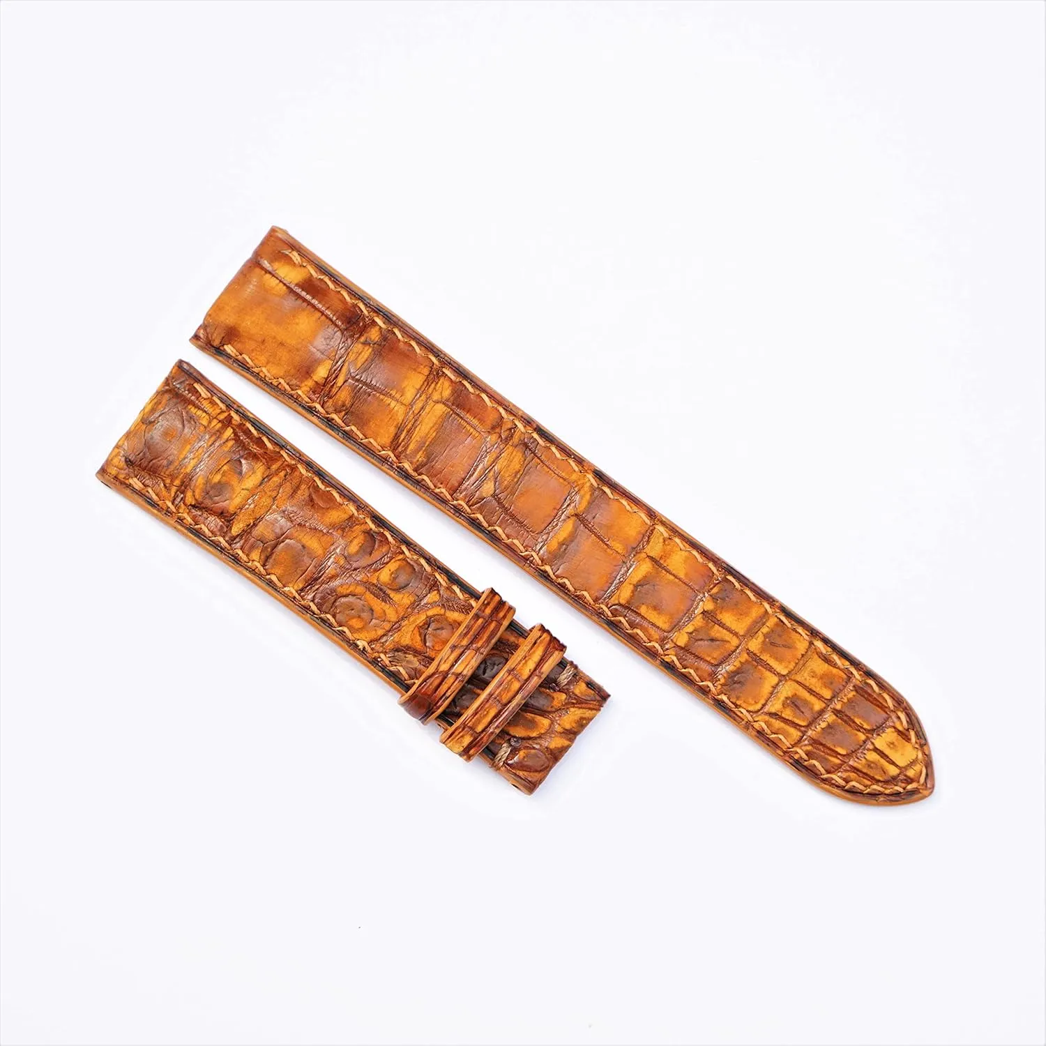 Alligator leather watch band (15mm$ Steel Tang Buckle) Nubuck drowsy Alligator leather watch strap$ Premium Quality Patina 