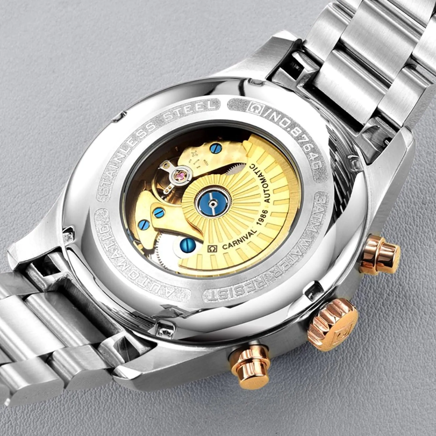 Analog bombardment Automatic Luminous Hands Calendar Moon Phase Waterproof Watch Mens Business Multifunction Dial 