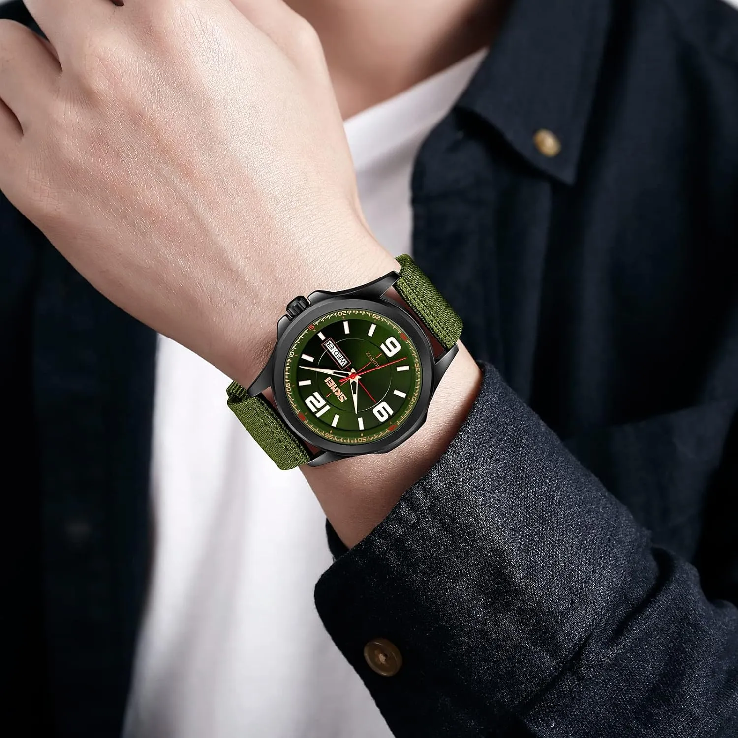 Analog Expedition Watch Army Field Sport Watches Minimalist Business Waterproof Dual Calendar Student Quartz Watch with Nylon exhibitor Band for Men Outdoor Sport FANMIS Men's Military Tactical 