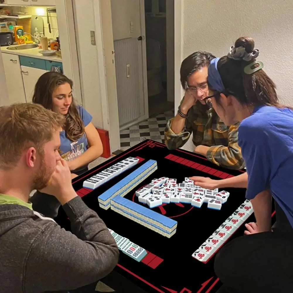 and Dominoes(Black) Mahjong Mat, 31.5 in x 31.5 in Mahjong Table Mat for Tile Game, Anti Slip and Noise Reduction linen deformation adequate pack Table Cover for Poker Card Board 