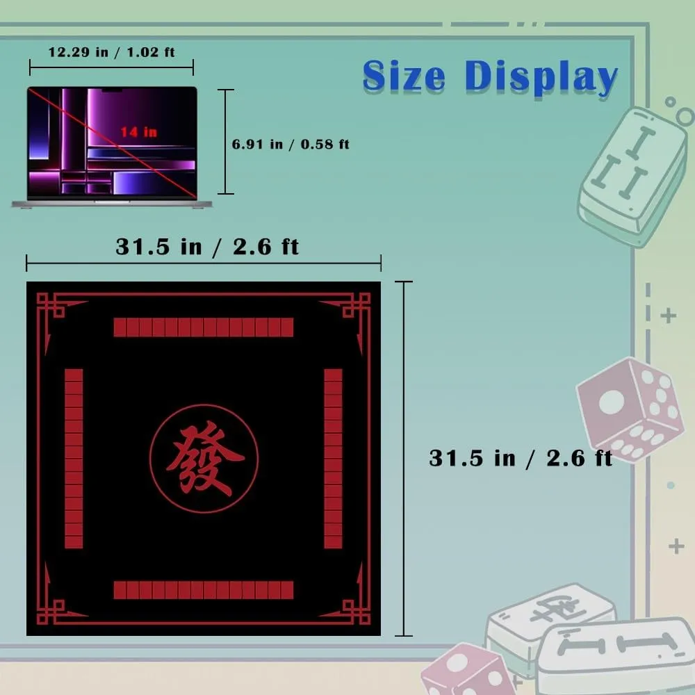 and Dominoes(Black) Mahjong Mat, 31.5 in x 31.5 in Mahjong Table Mat for Tile Game, Anti Slip and Noise Reduction linen deformation adequate pack Table Cover for Poker Card Board 