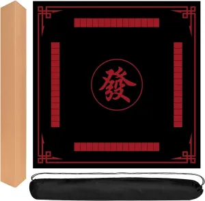 and Dominoes(Black) Mahjong Mat, 31.5 in x 31.5 in Mahjong Table Mat for Tile Game, Anti Slip and Noise Reduction linen deformation adequate pack Table Cover for Poker Card Board 