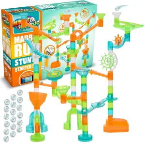 and Full-Color Instruction Booklet, Made for Ages 5 and Up Marble Genius Marble Run Stunts Starter Set: 100 Pieces char trail Total, 14 Action Pieces Including New Patented Trampoline, Includes Free Online App 